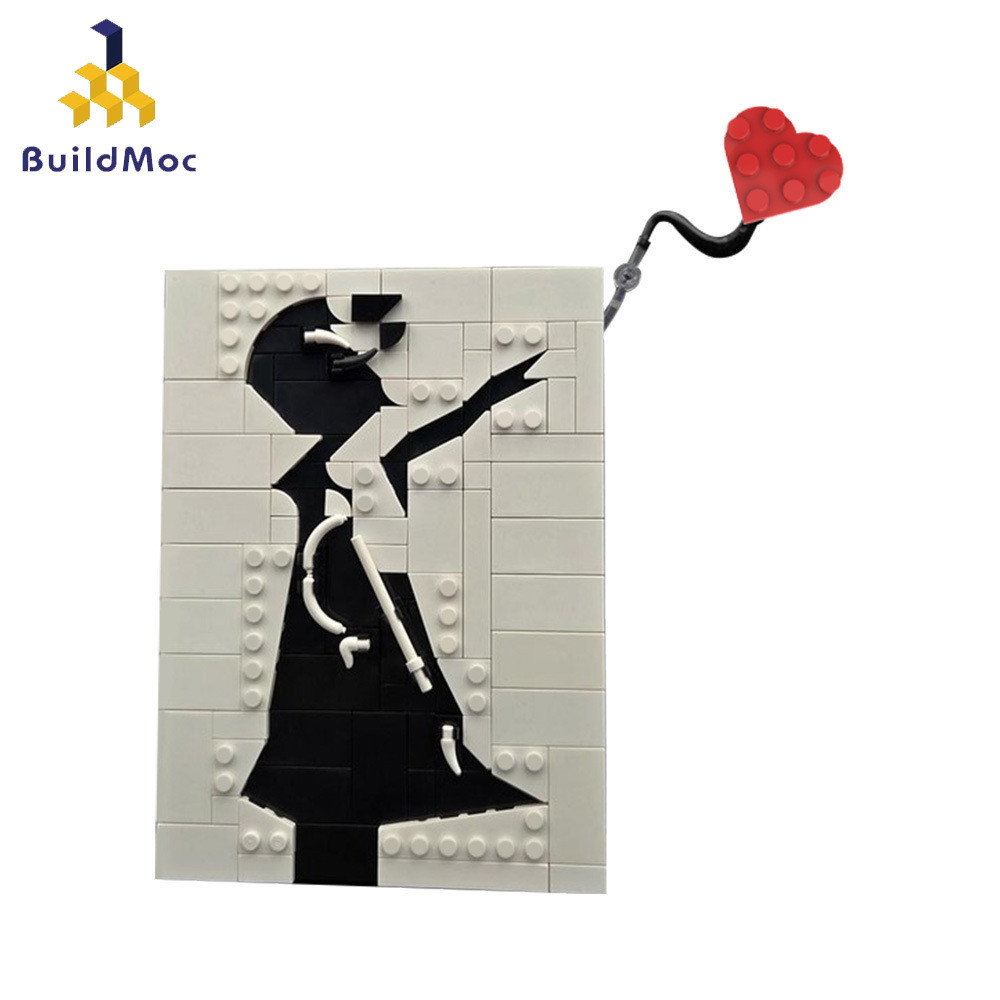 Banksy - สาวที่มีบอลลูนอาคารบล็อกประกอบของเล่นของขวัญสําหรับเด็ก 166 ชิ้นอิฐ MOC-223673 Buildmoc ของขวัญวันวาเลนไทน์