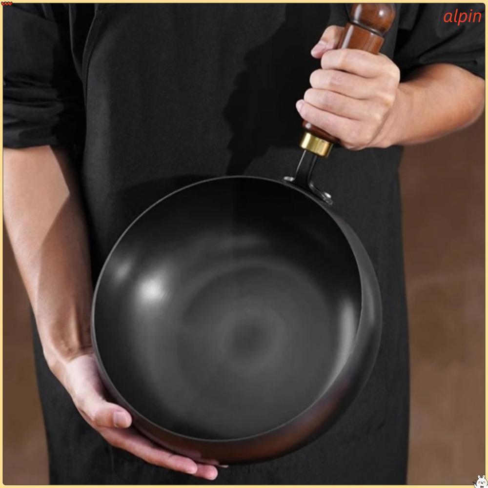 ALPIN กระทะ, NonStick พร้อมฝาปิดไม้หม้อเหล็กหล่อ, สุขภาพไม่เคลือบมือปลอมกระทะจีนเตาแม่เหล็กไฟฟ้าแก๊ส