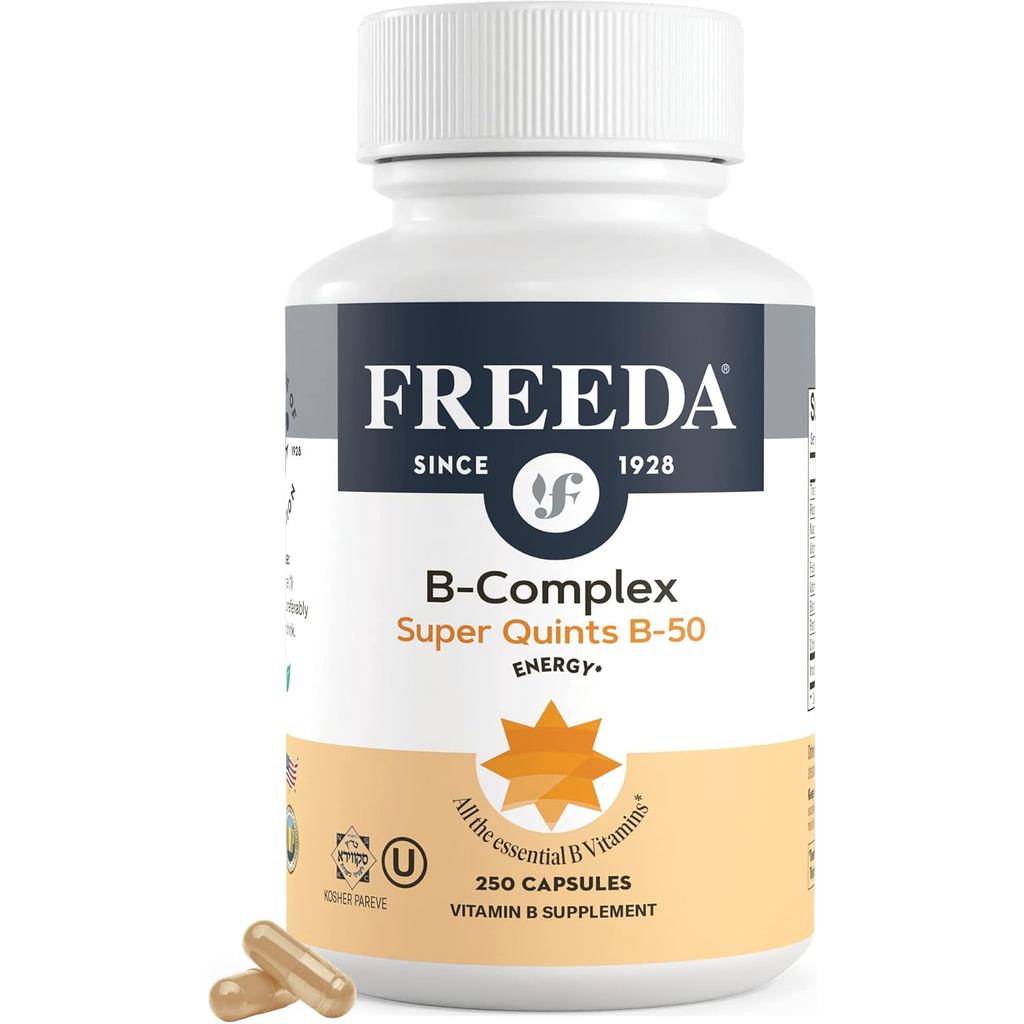 Freeda Ksher B Complex Super Quints-50 มก. 250 หมวกผัก