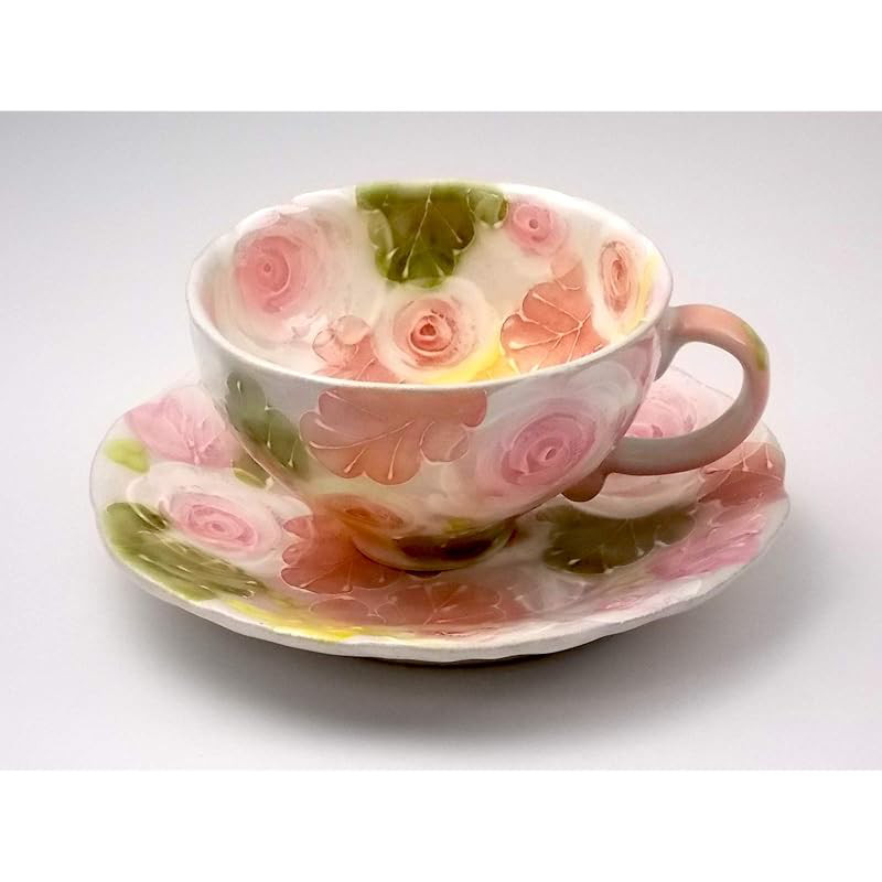 "Yuzuri Studio Glazed Rose Coffee Cup and Saucer - Mother's Day"