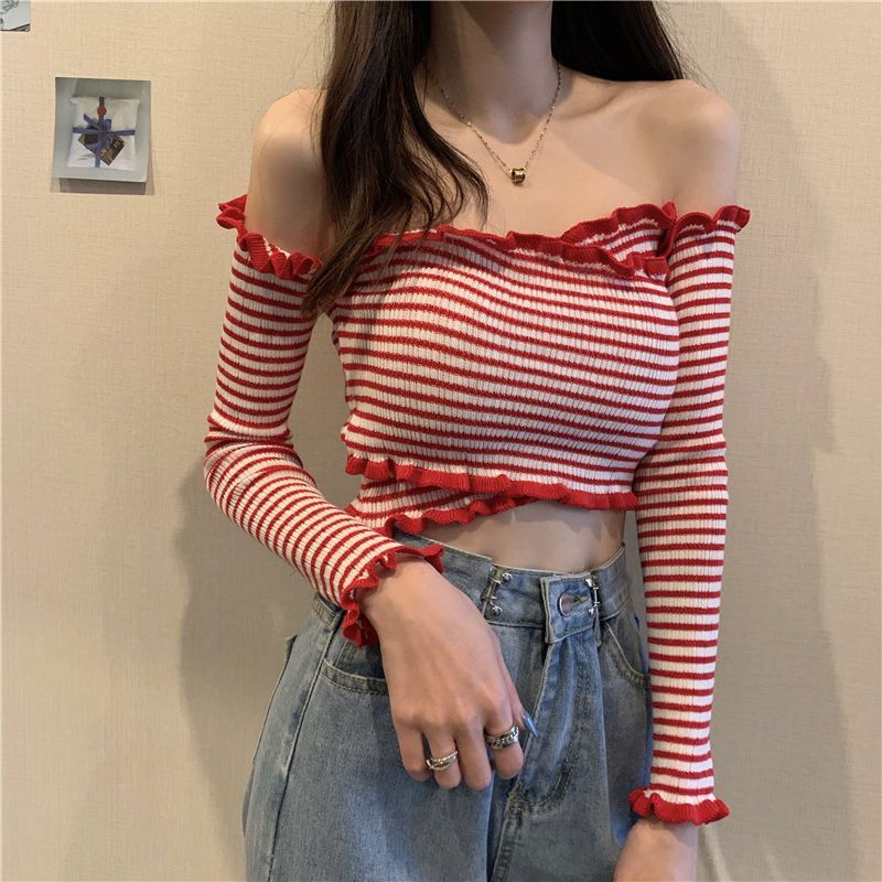 Bk Striped Niche Spice Girl Slim-Fit ไหล่ลาย Niche Knit Spice Girl Slim-Fit ไหล่ด้านบน20251105