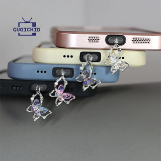 นน่ารักผีเสื้อโทรศัพท์จี้ปลั๊กฝุ่นเข้ากันได้สําหรับiOS Andro…