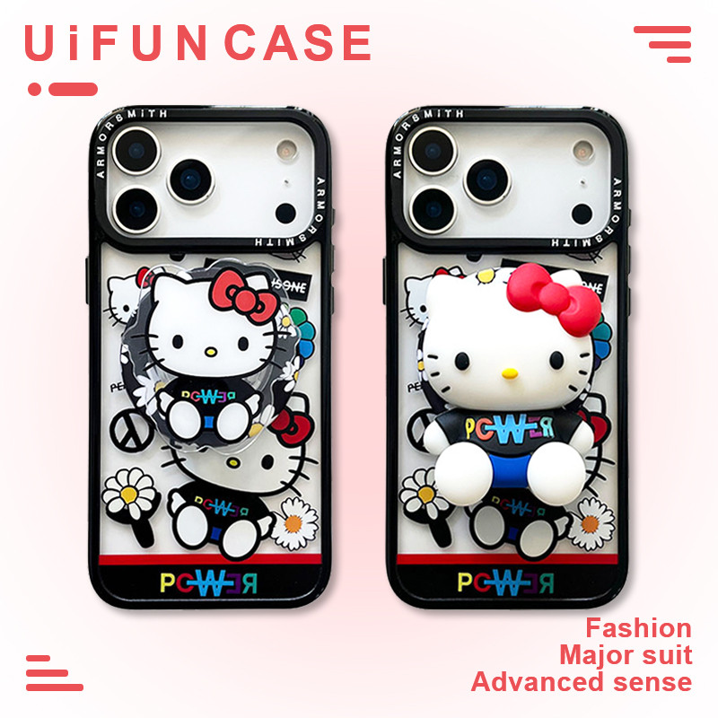 การ์ตูน GD ดอกไม้ Hello Kitty วงเล็บแม่เหล็กเคสโทรศัพท์สําหรับ iPhone 17Air 16E 15 14 Plus 13 12 Pro Max 11 พร้อมโซ่สกปรกทน Hard อะคริลิคมือถือ Shell