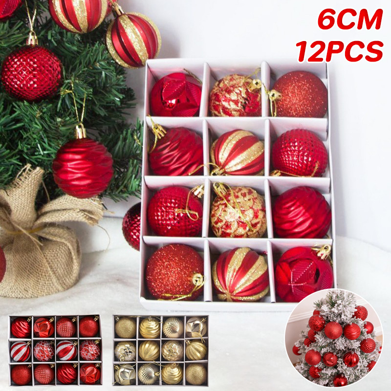 COD ลูกบอลคริสต์มาส 12PCS 6CM ตกแต่งต้นคริสต์มาส ตกแต่งบ้าน ตกแต่งคริสต์มาส ลูกบอลคริสมาส