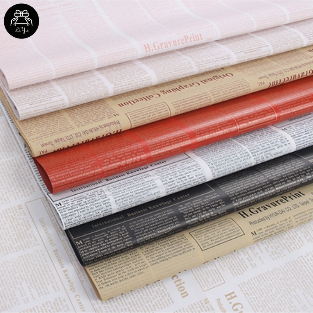 กระดาษฟลาวด์ ลายหนังสือพิมพ์ ห่อดอกไม้ ห่อของขวัญ ดอกไม้วินเทจ DIY วัสดุบรรจุภัณฑ์ ขนาด 58*58ซม สินค้าพร้อมส่งจากไทย