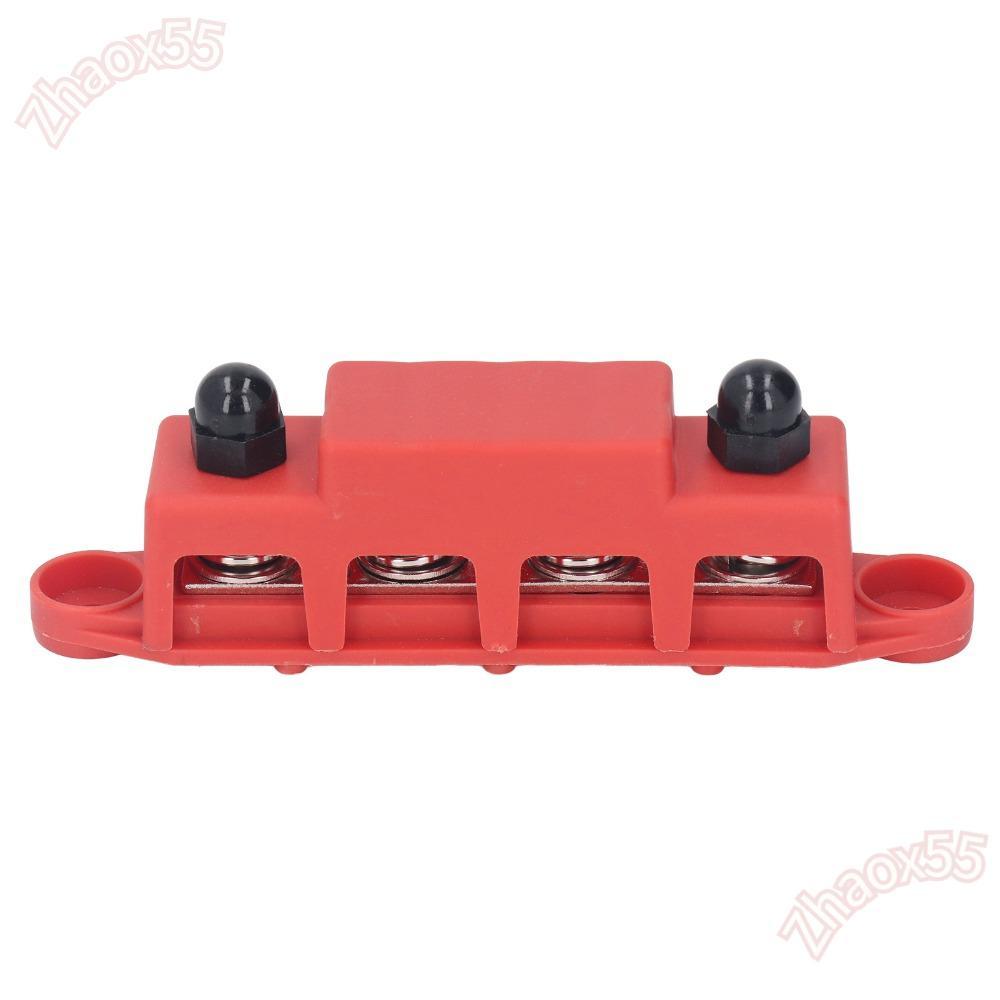 ZJAOX 4 ตําแหน่ง Bus Bar, 4 ตําแหน่งสีแดง/สีดํา M10 Studs Bus Bar, สกรู Terminals 48VDC 250A M10 3/8