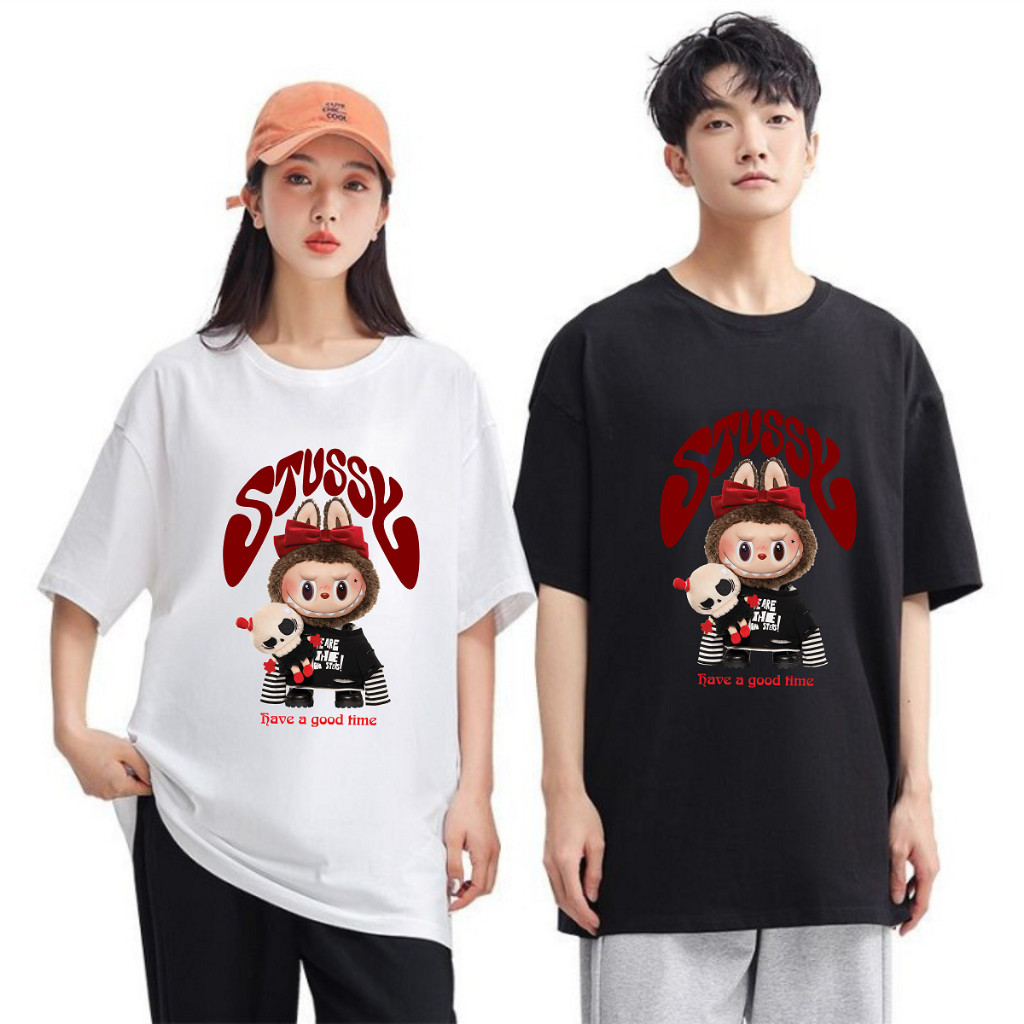 เสื้อยืดผู้ชายและผู้หญิง Stussy Labubu ฟอร์มปกติ ผ้าคอตตอนโอเวอร์ไซส์ 250gsm อ่อนเยาว์ ATRALIVI-OSVS