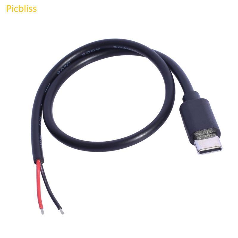 Picbliss 30 ซม. USB C To Open End 2Pin Power Cable สําหรับการชาร์จโทรศัพท์มือถือและแท็บเล็ต