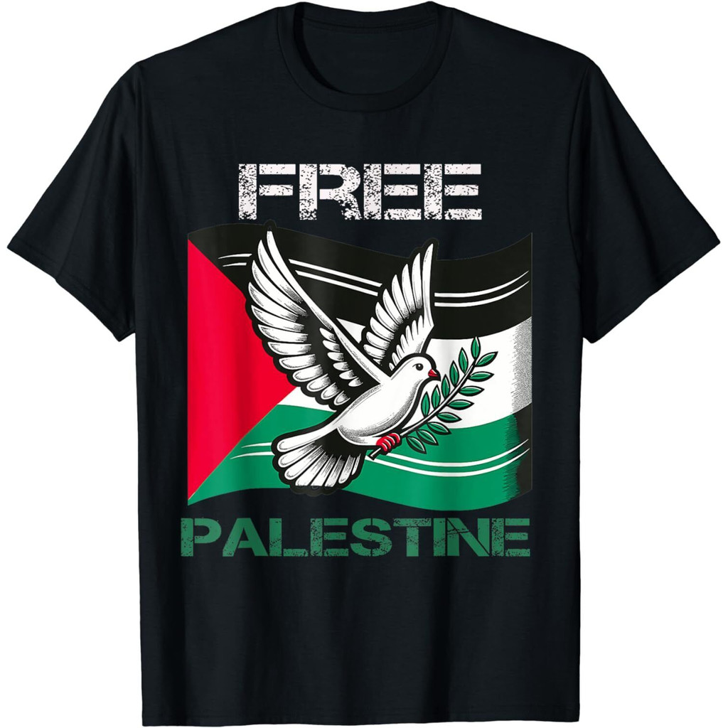 เสื้อยืด I Love Free Palestine Flag Print พร้อมส่ง ผ้าฝ้าย 100% สำหรับทุกเพศ | Save Gaza Strip Top