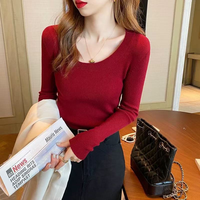 U-คอถักด้านในBottomingเสื้อผู้หญิงฤดูกาล2025 High-Endเสื้อกันหนาวSlim-fit Low-คอPullover Top 11.13A