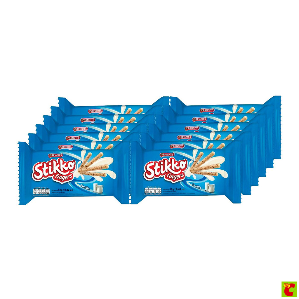สติ๊กโก้ ฟิงเกอร์มิลค์วานิลลา เวเฟอร์ชนิดแท่งสอดไส้ ครีมรสนมและวานิลลา 12 ก. แพ็ค 12
