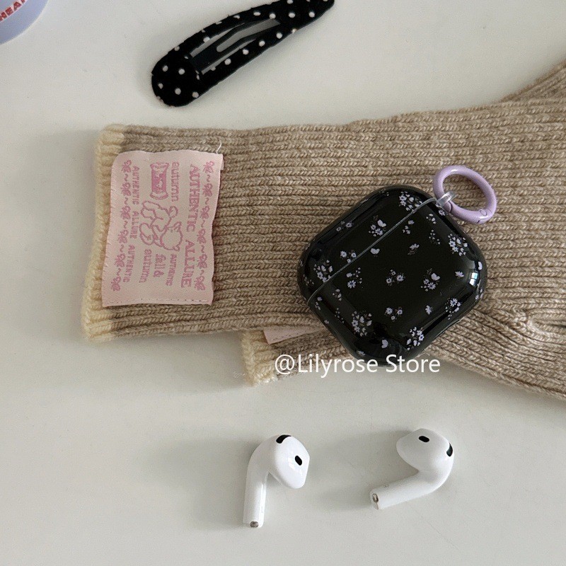 Zhao Lusi เคสหูฟังสําหรับ AirPods Pro3 [2025] AirPod 4 3 2 1 Pro2 Pro ชุดหูฟัง Apple สีดําดอกไม้สีชม