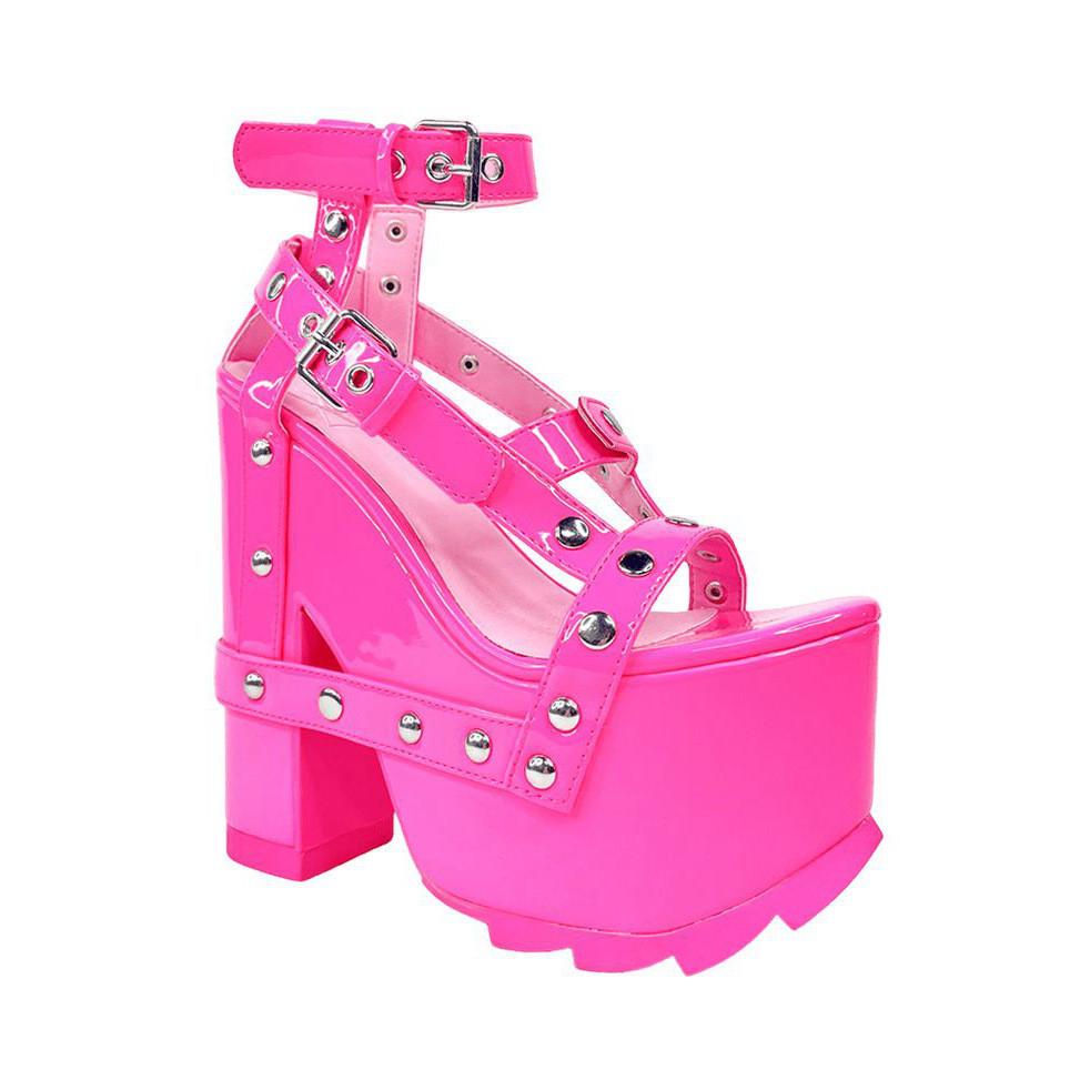 รองเท้าแฟชั่นผู้หญิงสไตล์โลลิต้า พังค์ ดาร์กโกธิค คอสเพลย์ สีหวาน  ดีไซน์รองเท้าเปิดหน้าเท้า PBS022