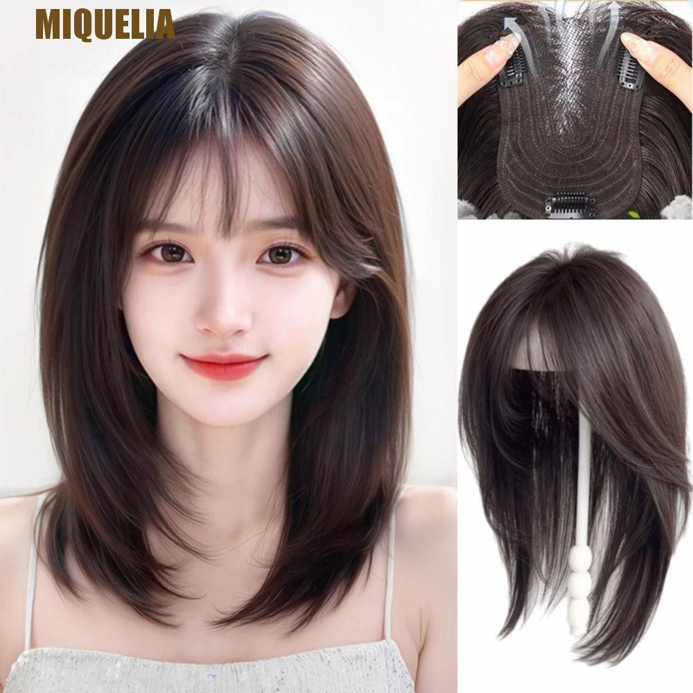 MIQUELIA คลิปต่อผมสังเคราะห์ชั้นยาว หัวชิ้นด้านบน เปลี่ยนบล็อกธรรมชาติ Toppers วิกผมหน้าม้า ใช้ทุกวัน