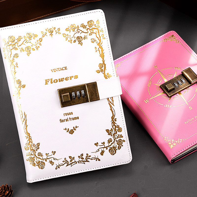 Hot Sale#Internet Celebrity Journal with Lock Password Book a5Thickened Couple Diary Book for Elemen