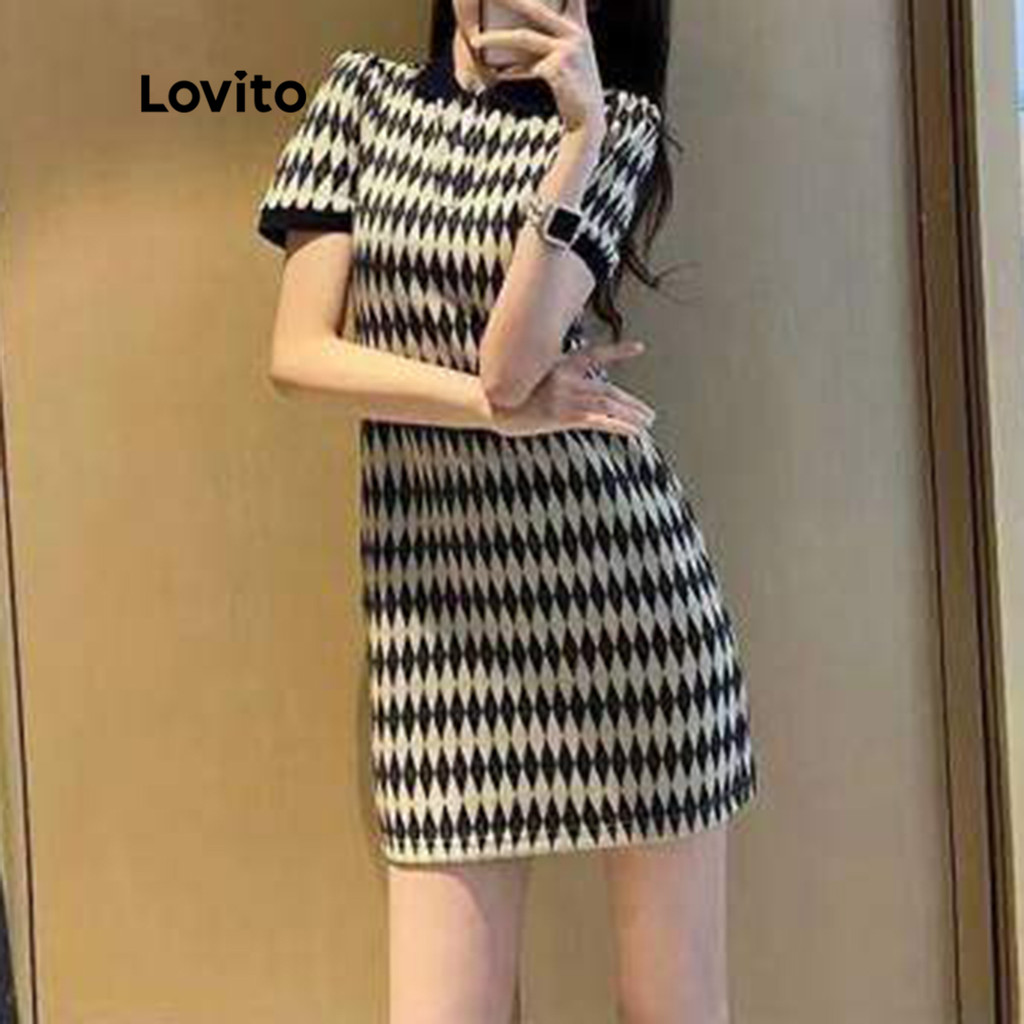 Lovito ชุดลําลอง ลายปักสีตัดกันการผูกมัดRound Neck A-Line Mini เดรสสําหรับผู้หญิง LNA06010 (หลากสี) ราคา ถูกที่สุด ดีลบีเคเค แกลเลอรีภาพที่ 2