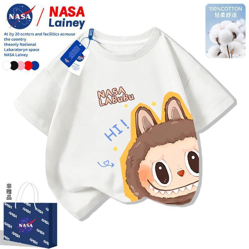 NASA labubu NASA labubu เด็กน่ารักเสื้อยืดแขนสั้นชายหญิงเด็กเสื้อผ้า 2025 ฤดูร้อนใหม่ด้านบน 1401