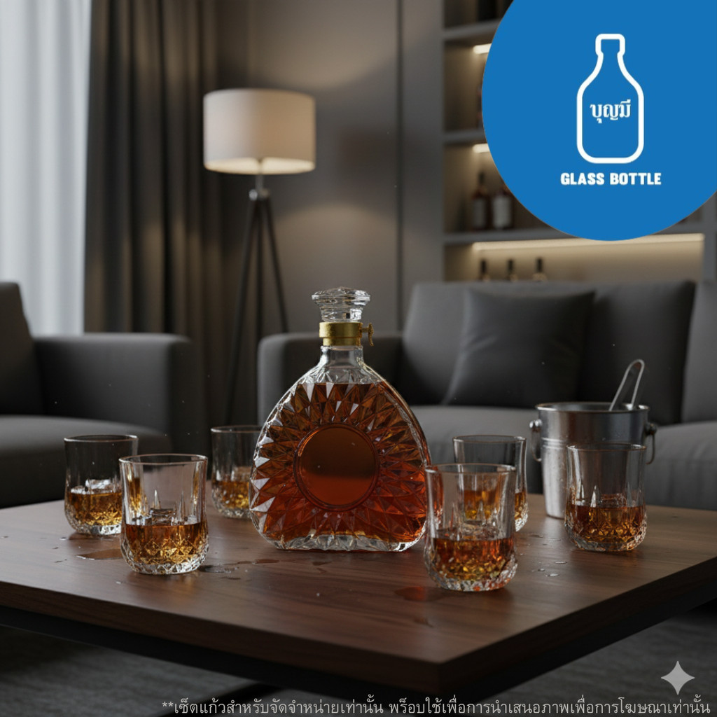 Premium Crystal Liquor Bottle  ขวดแก้ว ขวดเหล้า ขวดใส ขวดสุราพรีเมี่ยม ขนาด 750ml (BS-0750-072) - รูปที่ 2
