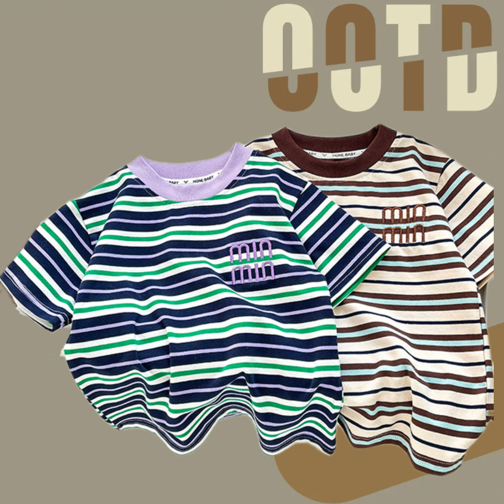 พร้อมส่ง-เสือยืดลายทางเด็กแขนสัน เสือ แขนสันเด็ก ลายทาง ผ้าคอตตอน ผ้านิม ใส่สบาย สำหรับ เด็กเด็กชาย/เด็กหญิง 🔥D7629💫