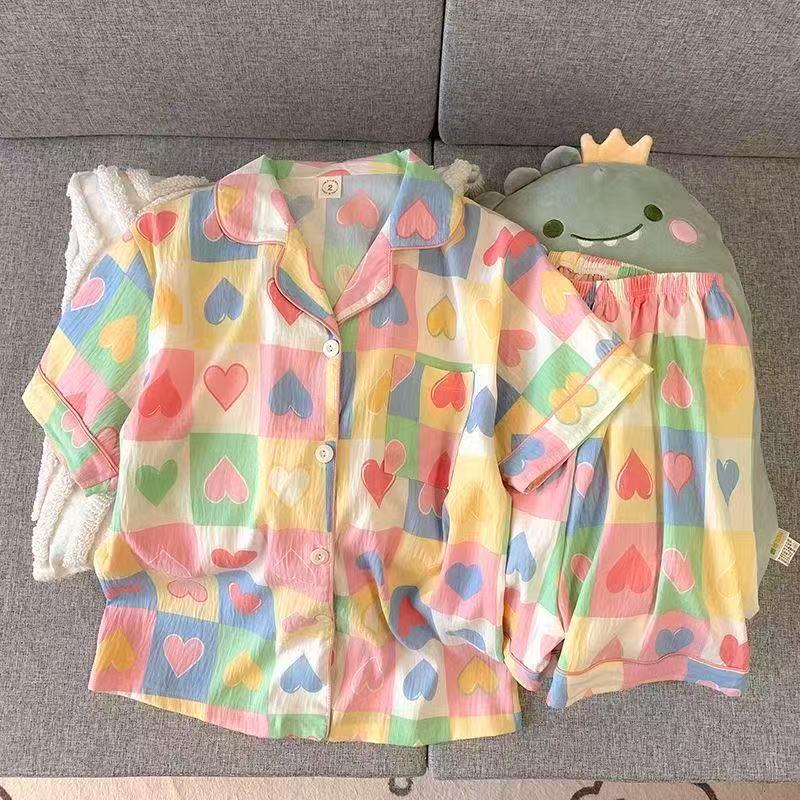 H-apparel shop ชุดนอนเกาหลีหวาน ๆ สไตล์ผู้หญิง เสื้อคอปกแขนสั้นน่ารัก ชุดนอนแขนสั้นขายดี เนื้อผ้านุ่ม ใส่สบาย ส่งด่วน