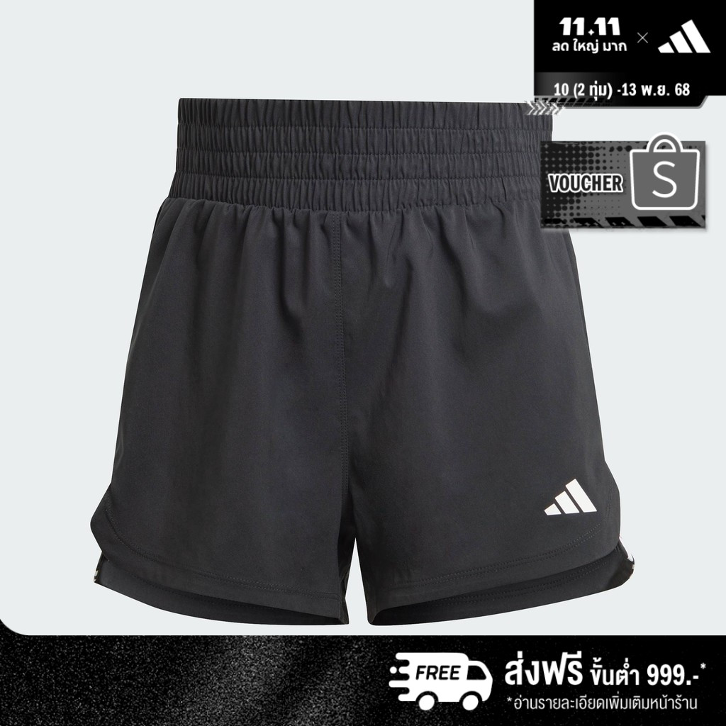 adidas เทรนนิง & Gym & Training กางเกงเทรนนิงขาสั้นผ้าทอเอวสูง Pacer 3-Stripes ผู้หญิง สีดำ IT7760