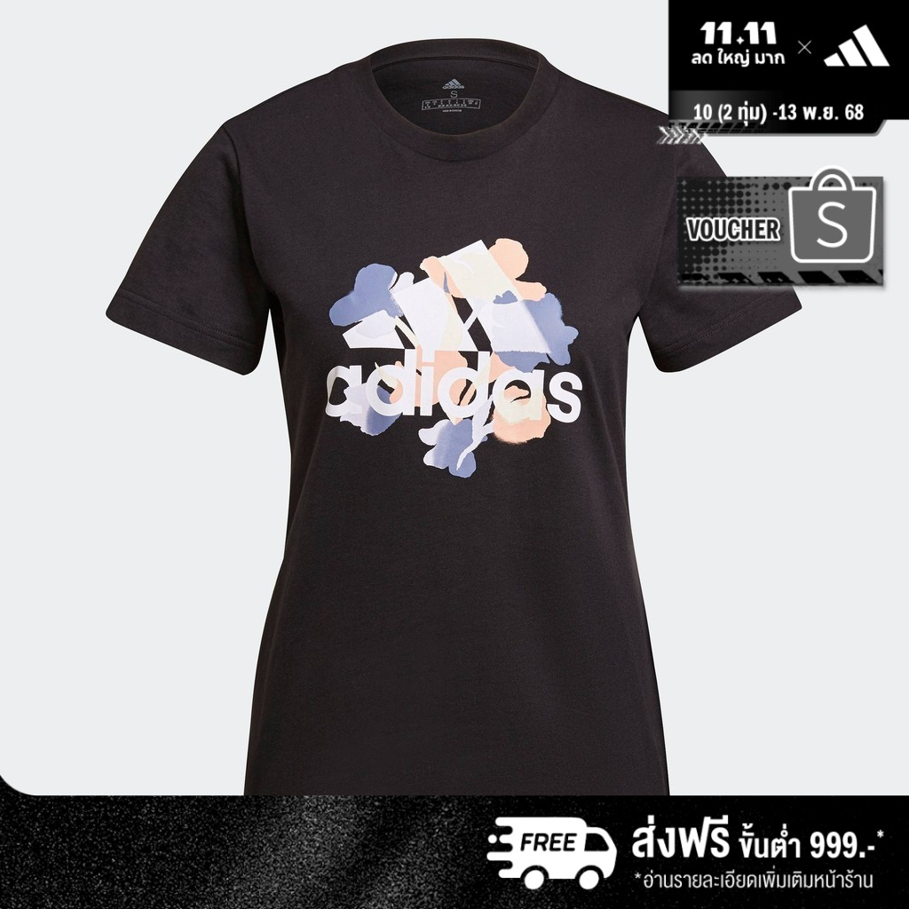 adidas ไลฟ์สไตล์ เสื้อยืดพิมพ์ลายดอกไม้ ผู้หญิง สีดำ GT8806