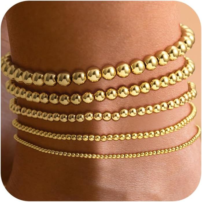 DEARMAY 5 ชิ้น 14 พันทองชุบ/เงินลูกปัดข้อเท้าสร้อยข้อมือผู้หญิงลูกปัด Anklets สําหรับผู้หญิงแพ็ค Sta