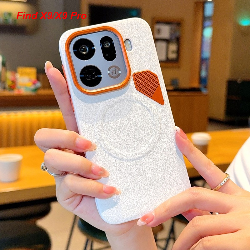 การกระจายความร้อนเคสโทรศัพท์แม่เหล็กสําหรับOPPO Find X9 X8 Pro/Ultra X9S X8S Plusเลนส์โลหะธรรมดาหนังAnti drop Case Sensitiveปุ่มอิสระฝาครอบป้องกัน