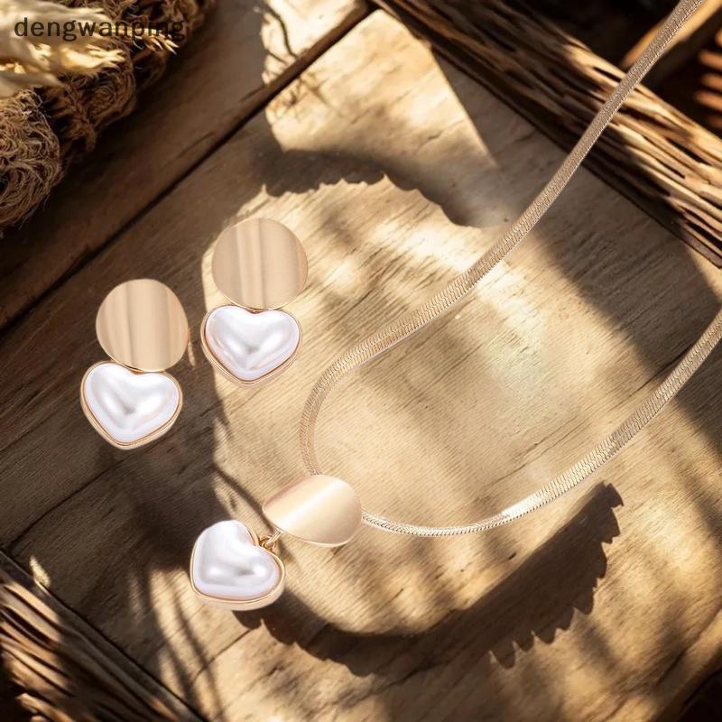 [DWP] 2 ชิ้น Minimalist Creative Heart-shaped จี้งูสร้อยคอสร้อยคอชุดต่างหูผู้หญิงเครื่องประดับ 中