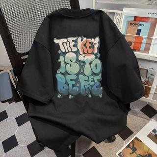 (ผ้าฝ้าย 100%) Luvoro 2025  oversize T-shirt unisex ลาย เนื้…