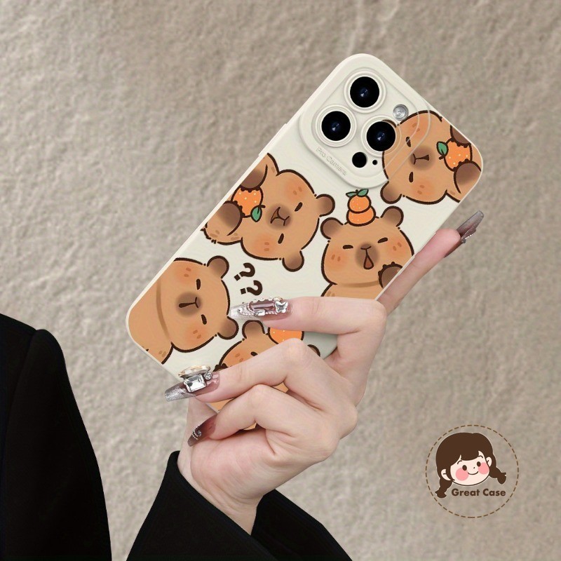 กล้องป้องกันเคสโทรศัพท์สําหรับ OPPO ค้นหา X8 Pro X7 Ultra X6 X5 Pro X3 Neo X2 Pro Lite Reno 2 Z 2F 2Z 5G 4G น่ารักการ์ตูน Capybara สีส้มปกหลังกันกระแทกปลอกนุ่ม