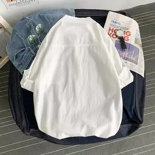 เสื้อเชิ้ตผ้าลินินผู้ชาย แขน 3/4 ทรงหลวม สไตล์มินิมอล ระบายอากาศดี
