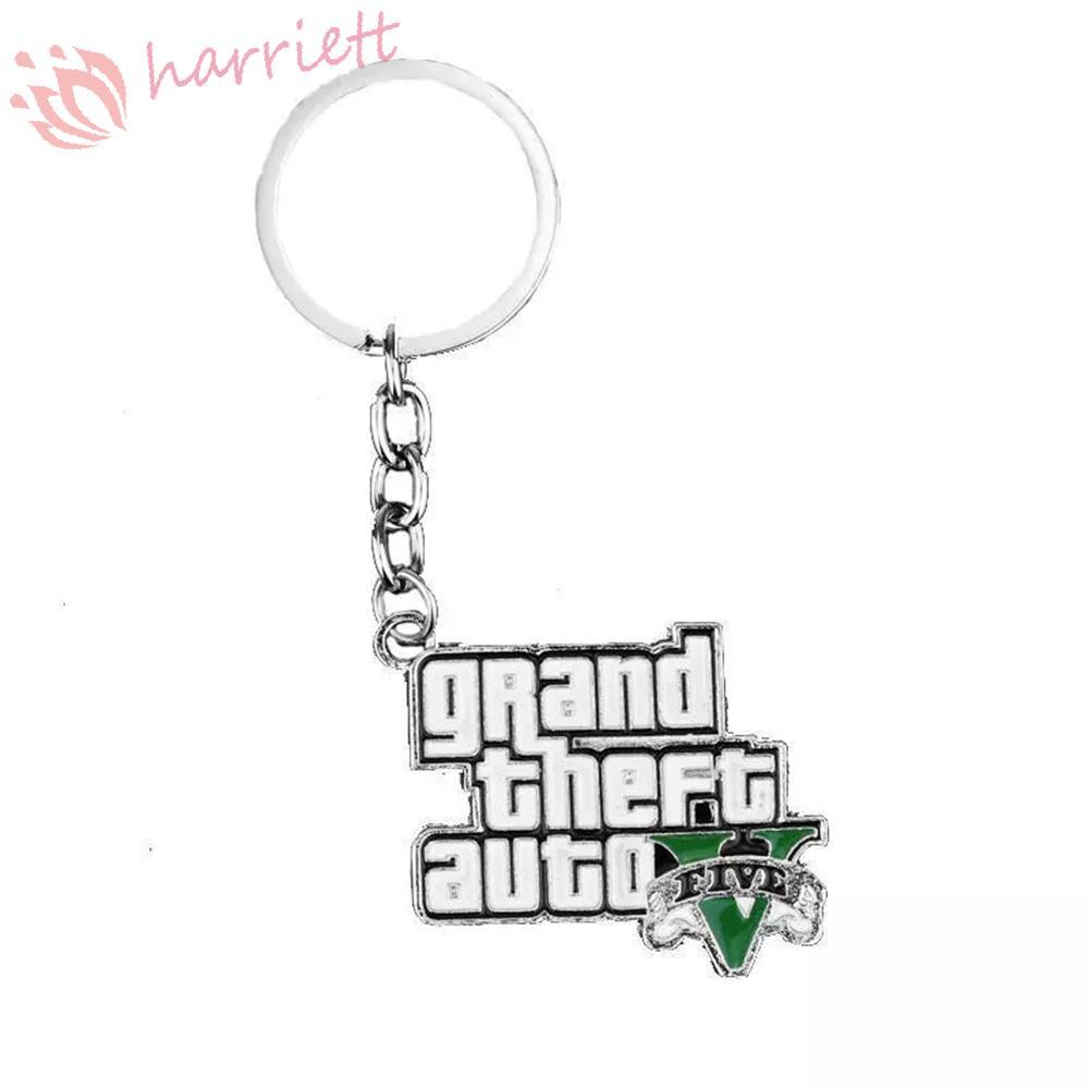 HARRIETT เกม GTA V พวงกุญแจสําหรับแฟนๆ PS4 Xbox PC เกมของขวัญวันเกิดกระเป๋าจี้เกม GTA Key Holder
