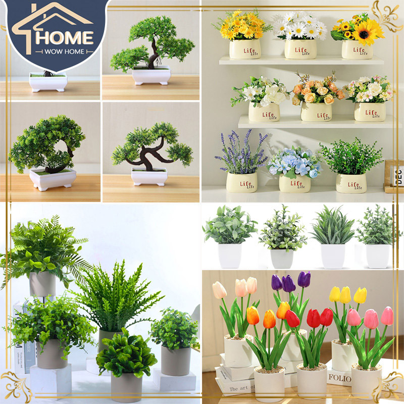 ดอกไม้บอนไซขนาดเล็กจําลองหม้อพืชดอกไม้ปลอมโต๊ะสํานักงานกระถางเครื่องประดับตกแต่งสวน ของตกแต่งบ้าน กระถางต้นไม้ขนาดเล็ก