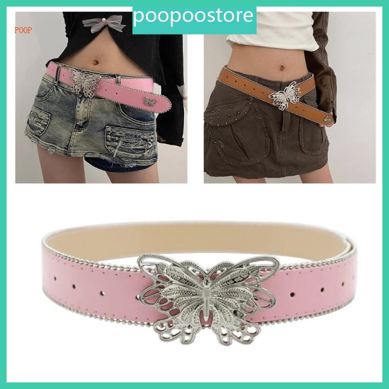 PU Leathers Belt Pin Buckle Belt Y2K Butterfly Buckle Wide Belt Adult Waistband