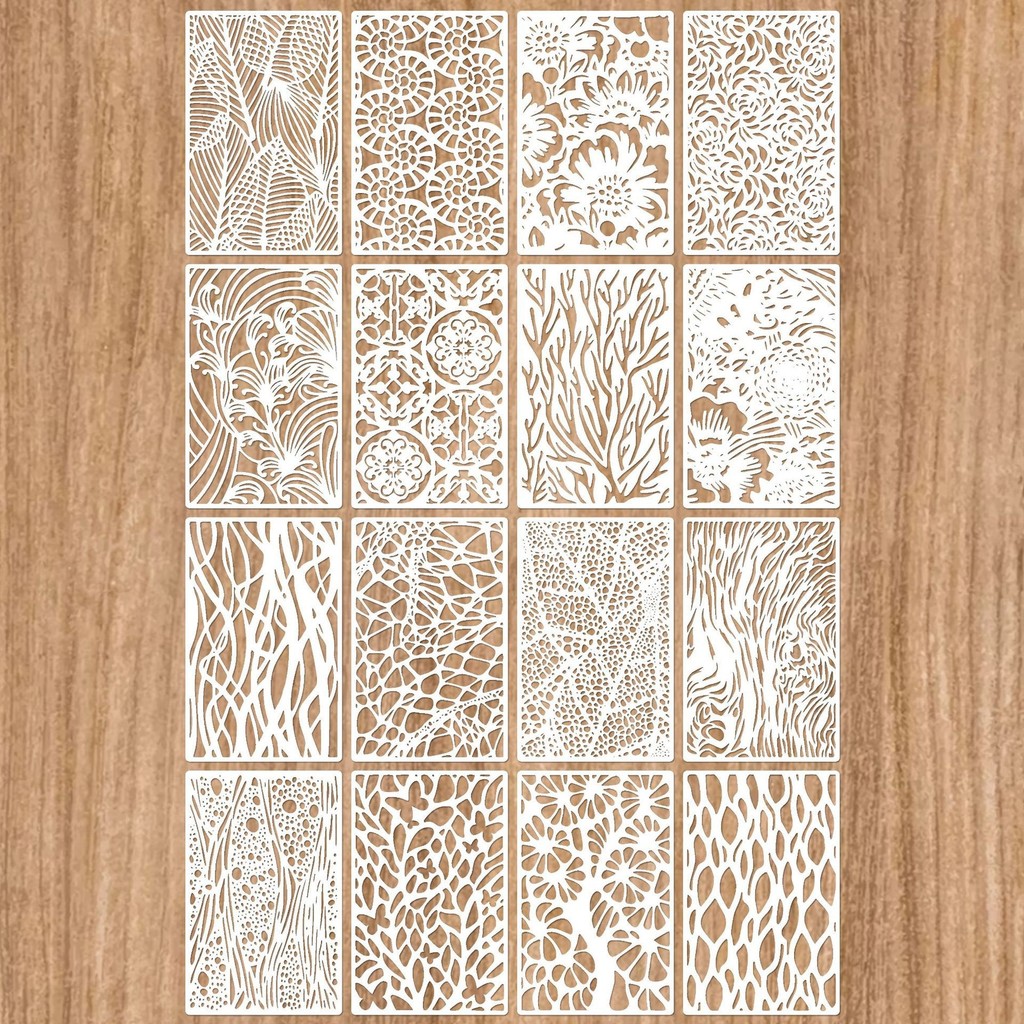 แม่แบบภาพวาดลายดอกไม้และพืช 16 ชิ้น PET กลวงออกลายฉลุ DIY แม่แบบพ่นสีสเปรย์กราฟฟิตีวาดด้วยมือ