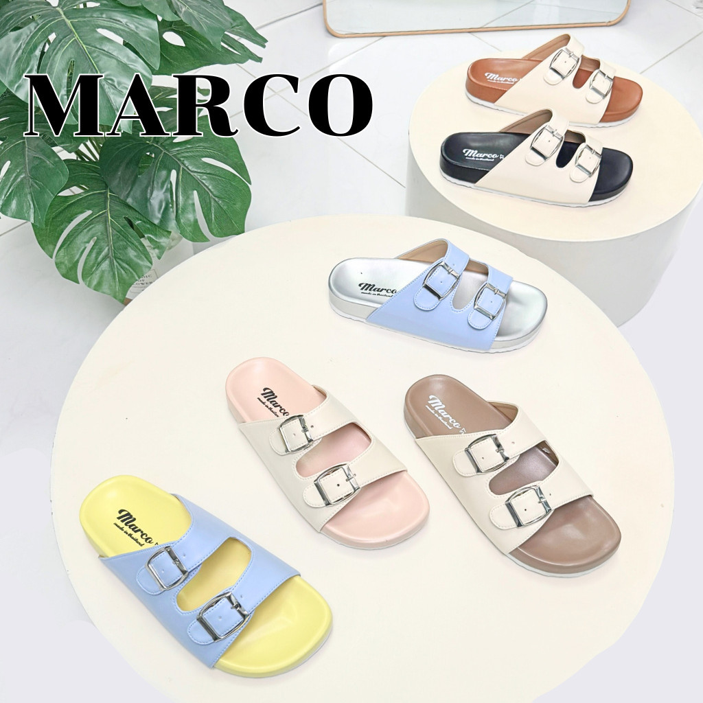 รองเท้าแตะ แบรนด์ MARCO รุ่น G1007 คาดเข็มขัด 2 ชั้น พื้นไบเก้น