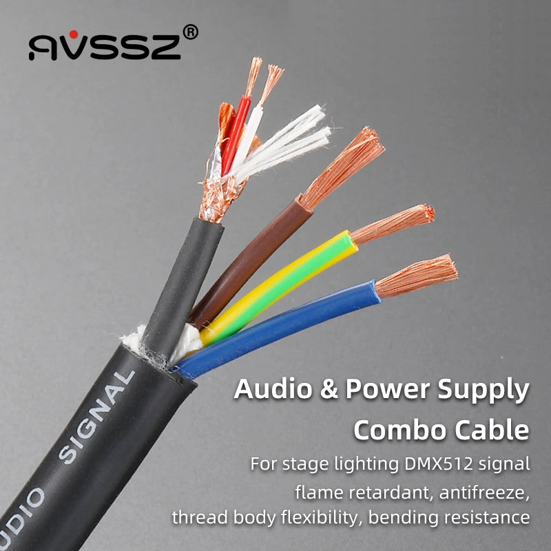 AVSSZ XLR Active Speaker พาวเวอร์ซัพพลายสัญญาณเสียง สายไฮบริด สายสัญญาณ DMX512 สายเชื่อมต่อไฟคอมพิวเตอร์เวที