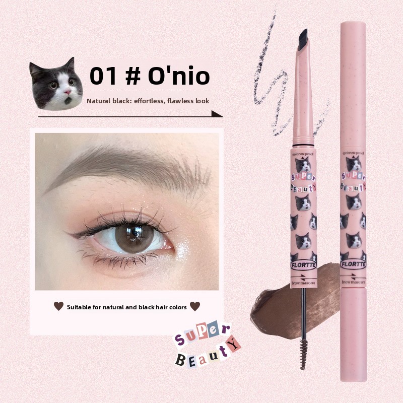 Flortte ดินสอเขียนคิ้วและเจลเขียนคิ้ว Two In One Double Ended กันน้ํายาวนานและไม่ซีดจางเหมาะสําหรับผู้หญิงเรียบและของเหลว