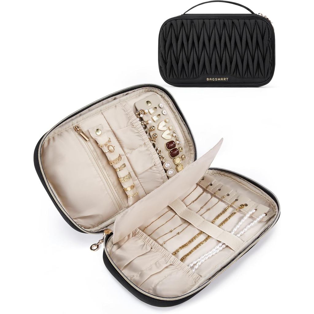 BAGSMART Travel Jewelry Case Jewelry Organizer and Storage Earings Holder Organizer for Women Neckla