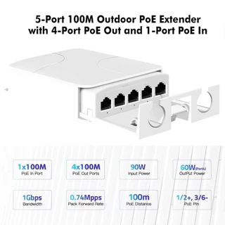 (ส่งจากไทย) 1000Mbps 5 พอร์ต PoE Extender Repeater กันน้ํา Gigabit PoE Booster 1 ถึง 4 สวิตช์เครือข่าย PoE Extender สําหรับ IPC/NVR กล้องวงจรปิดติดตั้งกลางแจ้ง