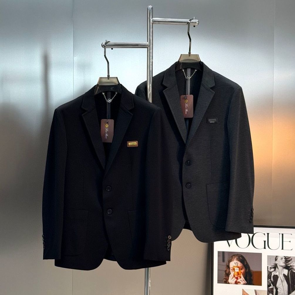 59CJ Italy LORO Old Money Style Autumn Winter Letter Logo Leather Suit Men's Casual Notched Lapel Bl