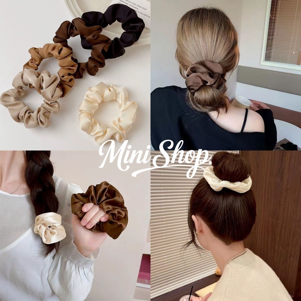 Mini shop🌸พร้อมส่ง🌸(VO-47)ยางรัดตัว ผ้าซาติน สไตล์มินิมอลสาวเกาหลี ยืดพอด 9 บาที