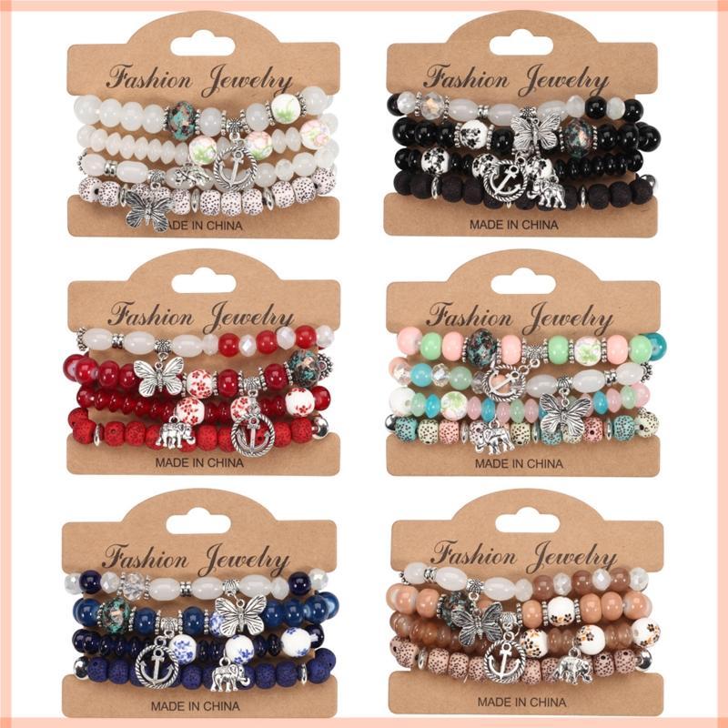 CC Beaded Trend Stack Bracelets Summer Beach Multi-layer Bracelet Set for Girls