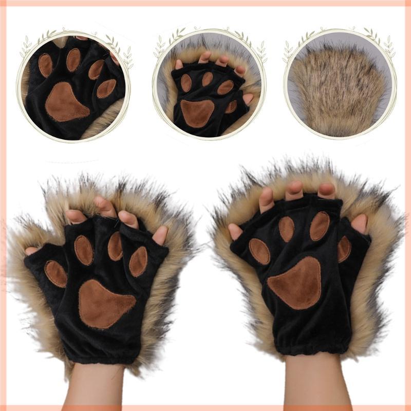 1 Pair Furry  Gloves Cats Girls Cosplay Accessory  Plush Wolf Paws