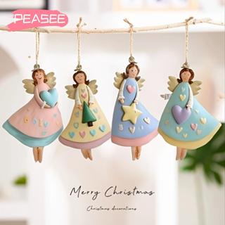 [PEASEE] ตุ๊กตานางฟ้า จี้ต้นคริสต์มาส 2D ไม้ เครื่องประดับน่…