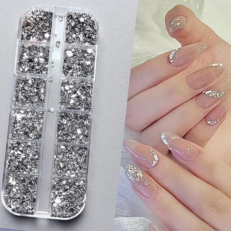 [maybeauty] 12 กริด/กล่องเล็บ Multi Shape แบนกลับคริสตัล Rhinestone พราว Diamonds Strass เล็บเคล็ดลับ 3d ตกแต่ง {TH}