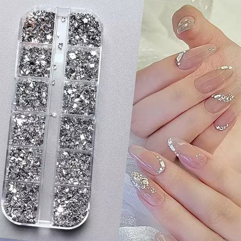 [maybeauty] 12 กริด/กล่องเล็บ Multi Shape แบนกลับคริสตัล Rhinestone พราว Diamonds Strass เล็บเคล็ดลับ 3d ตกแต่ง {TH}
