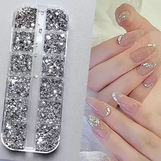 [maybeauty] 12 กริด/กล่องเล็บ Multi Shape แบนกลับคริสตัล Rhinestone พราว Diamonds Strass เล็บเคล็ดลับ 3d ตกแต่ง {TH}