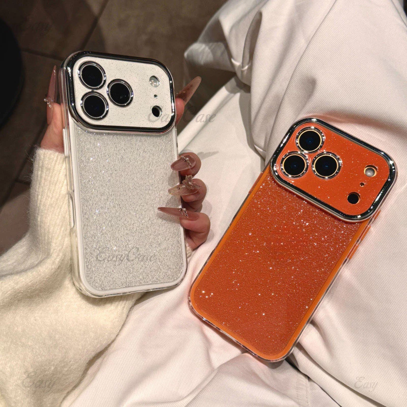 เปลี่ยนไป 17Luxury Fine Flash เคสโทรศัพท์หน้าต่างขนาดใหญ่สําหรับ iPhone 17 16 15 14 13ProMax Anti Slip และ Anti Drop ป้องกันปกหลัง